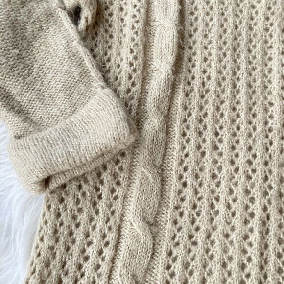 JJ Basics Sweater Sz L Cuffed Sleeves Open Knit Oatmeal Color Nordstrom Casual - Picture 3 of 9